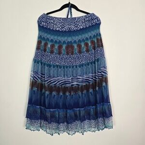 Lapis Convertible Skirt Dress L Blue Animal Peacock Print Beach Boho Gypsy Festi